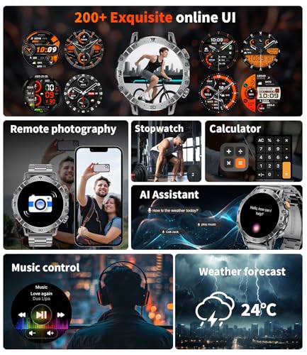 HIRREO EF18 Military Smart Watch for Men, 1000 mAh Large Battery, 1.85″ HD Smartwatch with LED Flashlight/Sleep/100+ Sports, IP68 Waterproof Smart Watches for Android iOS (3 Straps), Black