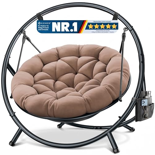 KESSER® Hängesessel mit Gestell Bali Hängeschaukel Hängestuhl bis 150kg für Indoor und Outdoor + Kissen & Seitentasche Hängekorb Stahlgestell & Schaum