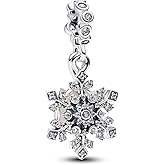 HuooNew Sparkling Opalescent Snowflake Double Dangle Charm S925 Sterling Silver Bead for Bracelets and Necklaces for Women Making DIY Jewelry Present