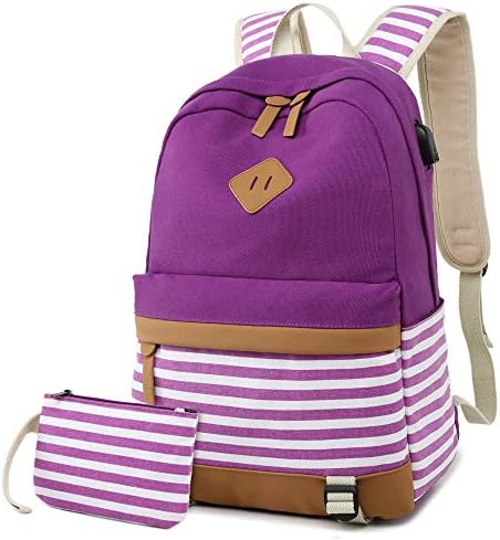 Canvas Backpack College Womens Laptop Backpack 15.6 inch USB Daypack Teen Girls