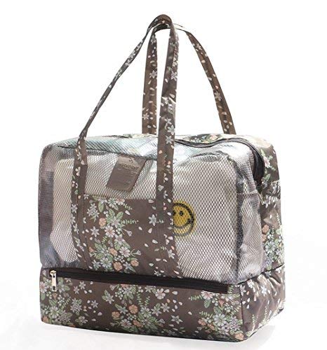 ITODA Mesh Beach Tote Bag Dry and Wet Separation Swimming Bag Large Capacity Waterproof Package Handbag Beach Case Canvas Fabric Bag for Women and Men