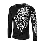 NEARTIME Mens Shirt, Men's Long Sleeve Tee Shirt Slim Lapel Tops T-Shirt (XL, Black)