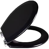 Design House 561241-BLK Dalton Toilet Seat Round Soft Close – Black Rustic Wooden Round Standard Toilet Seat for Bathroom