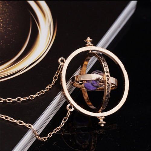 Harry Potter Gold Time Turner Hermione Granger Rotating Hourglass Necklace by KalematStore (Purple Sand) with Gift Box