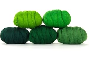 Revolution Fibers | Mixed Merino Wool Variety Pack | Perfect Wool Roving for Spinning, Needle Felting, Wet Felting, Weaving and Crafting (Grand Green (Greens), 250 Grams)