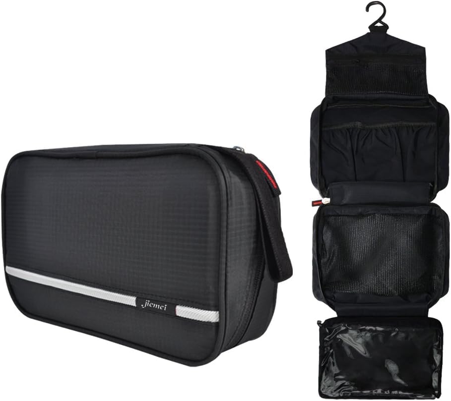 jiemei Hanging Toiletry Bag Waterproof, Travel Wash Bag for Men & Women with 4 Compartments, Foldable Compact Size, Super Durable Fabric