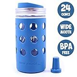 Brew Armor 24 Oz. Wide-Mouth (1.5 Pint) Mason Jar Beverage Bottle (Silicone Sleeve, Lid and Cork) by Brute Kitchen (Deep Water Blue)