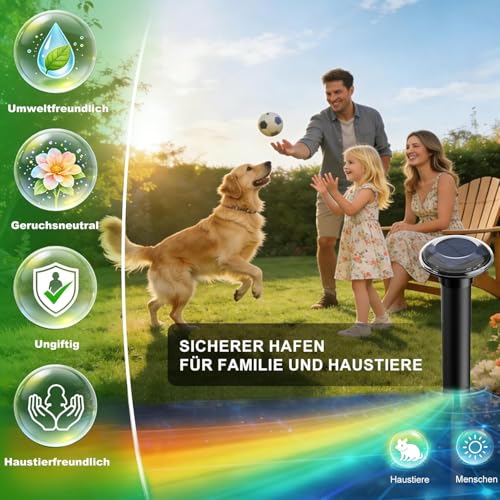 Uffylle Pack of 4 Mole Repellent, Maximum Coverage 900 m² Solar Mole Repeller Test Winner Vole Repeller Vibration Vole Repellent IP68 Mole Fence Against Moles & Voles
