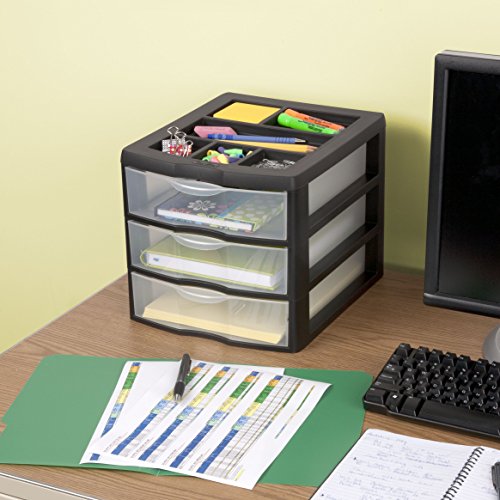 Sterilite 20439002 Medium 3 Drawer Desktop Unit Black With Clear