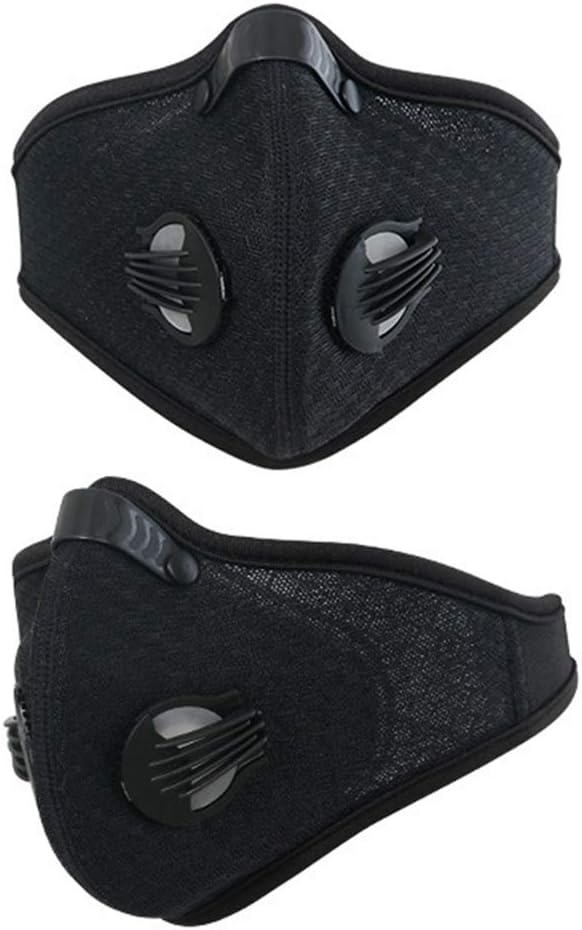 Reusable Activated Carbon Dustproof Safety Mask, With Two Valves, for Mountain Bike Riding, Black