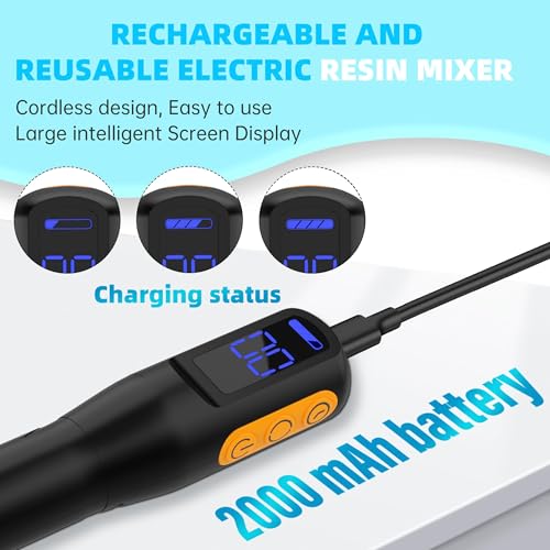 Electric Resin Mixer, Epoxy Resin Electric Stirrer with Mixer Stand, Timed Mixing for Epoxy Resin, Silicone, Resin Molds, DIY Crafts, Paint Mixing, Epoxy Resin Kit, Adjustable Speed, Black