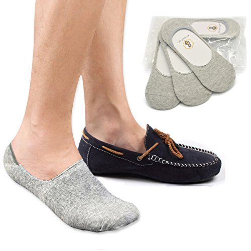 No Show Socks 8BESS GIFT Mens Socks Low Cut Non-Slip Grips Grey M, 3 Pairs