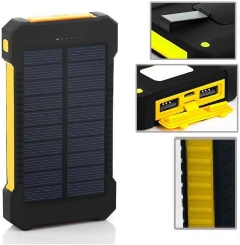 Solar Charger, Portable Solar Power Bank Charger 30000mAh External Backup Battery Pack Dual USB Solar Panel Charger with LED Flashlight for Emergency Outdoor Camping Travel (Yellow)