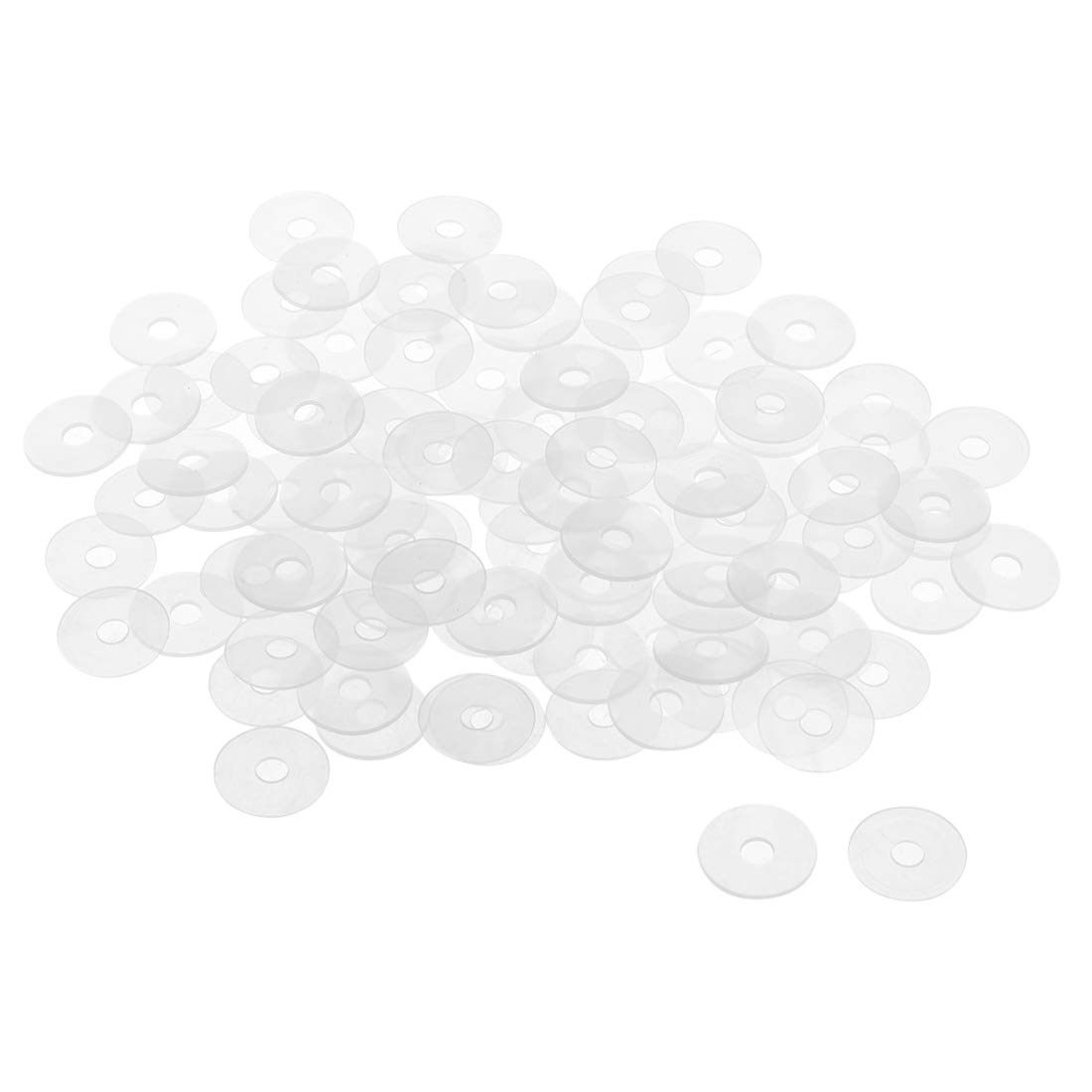 sourcing map Nylon Flat Washers M5 18mm OD 5mm ID 0.9mm Thickness Sealing Gasket for Faucet Pipe Water Hose, Clear, Pack of 100