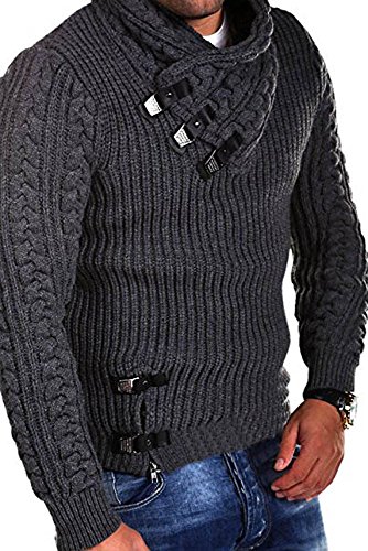 Taoliyuan Mens Knit Slim Fit Pullover Sweater Shawl Collar with Three Button Point