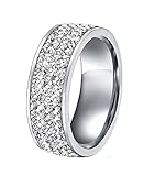 Womens Stainless Steel Eternity Ring CZ Birthstone Crystal Cubic Zirconia Circle Round,White