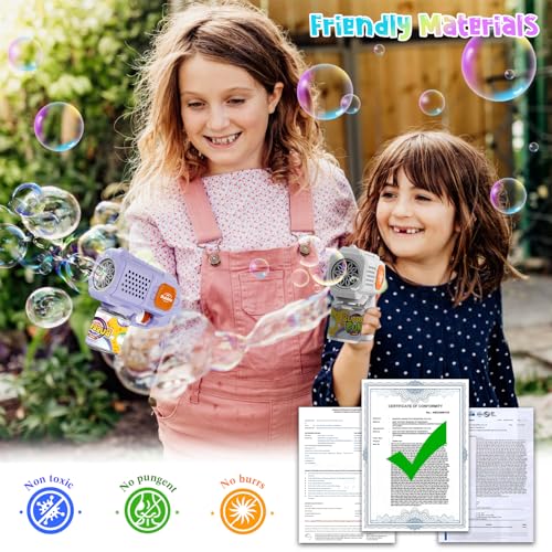Bombble 2 Pcs Automatic Bubble Gun - 8000+ Bubbles/Min Via 10 Holes, Leakproof and Portable, LED Lights, Bubble Machine for Children - Birthday/Wedding/Party/Gift