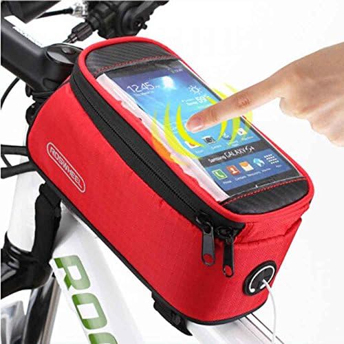 Roswell Bike Mobile Phone Holder Handlebar Bike Bicycle Cycling Cell Mtb Universal GPS IPhone Frame 5.5 inch Case Waterproof Pouch Bag Carrier Cycle with earphone slot (Red, L)