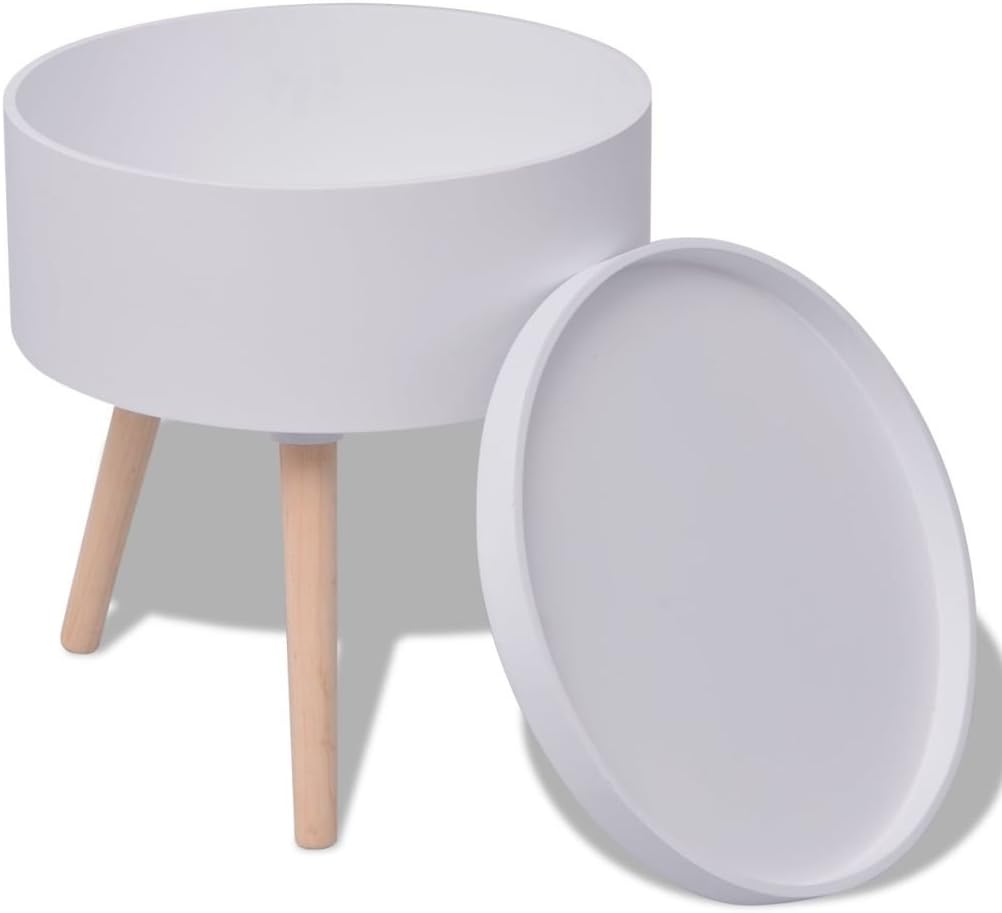 Amazon Com Vidaxl White Side Table Round Serving Tray End Sofa Coffee Tables Stand Storage Kitchen Dining