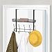 NEX Over The Door Coat Hook Organizer Bathroom Towel Hanging Rack with Basket(Dark Brown)