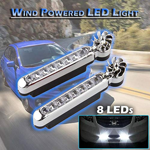 HiGOGO Car LED Light DRL Daytime Running Light Fog Warning Auto Head Lamp Wind Powered Fan Rotation Light 2PC (Blue) - Thumbnail 4