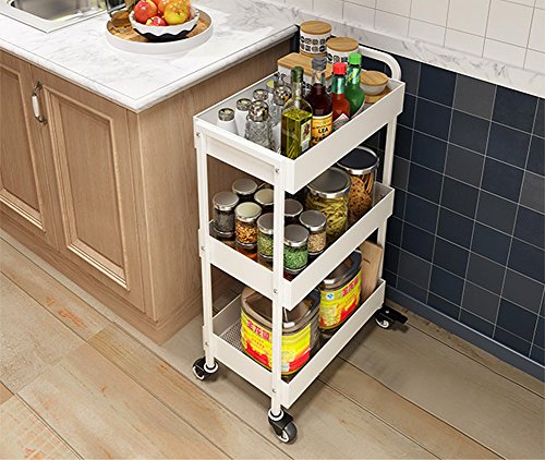 Yontree 3-Tier Kitchen Baker's Rack Utility Storage Trolley Rolling Cart Laundry Cart Flowerpot Shelf Gap Storage Rack Moveable Bookcase for Kids White 17.7x11x33 in.