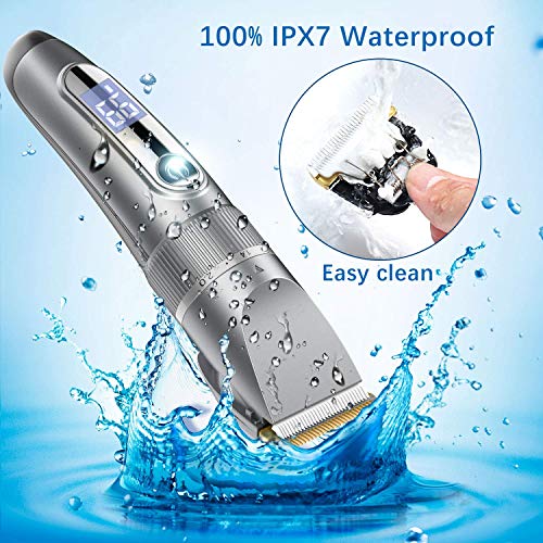 Cosyonall Hair Clippers for Men, Professional Cordless Beard Trimmer IPX7 Waterproof, USB Rechargeable Hair Cutting Kit with LED Display for Baber, Salon, Home