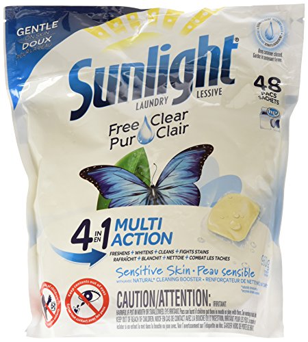Sunlight Single Dose Laundry Detergent, Clear and Sensitive Skin, 48 Wash Loads, 48 Count