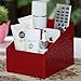 KINGFOM 3 Slot PU Leather Remote Control Holder Organizer, Home Sundries Storage Box, TV Guide/Mail/CD Organizer/Caddy/Holder with Free Cable Organizer (Red Croco)