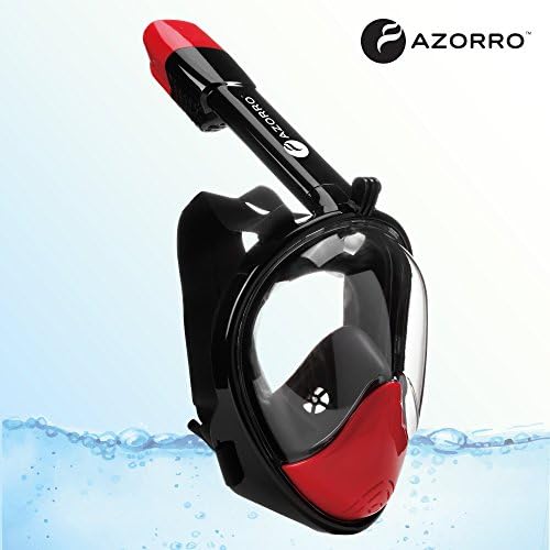 Snorkel Mask With GoPro Mount By Azorro - Full Face Snorkeling Mask With Anti-Fog/Anti-Leak Technology With Ventilation Tube– Award Winning 180 Degrees Viewing Area (Black and Red, L/XL)