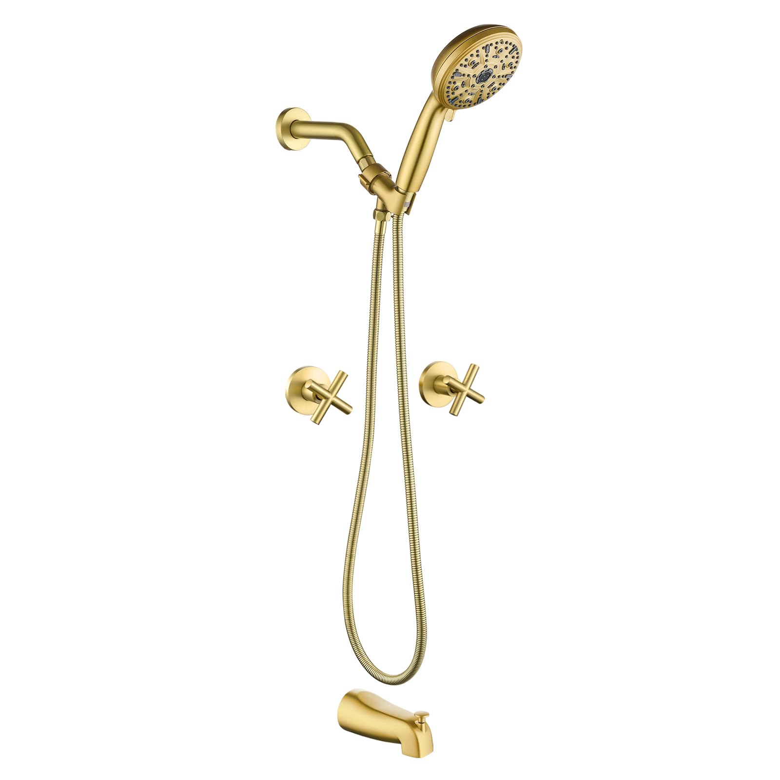 Photo 1 of 2 Handles Tub Shower Faucet Set with 10 Spray Handheld Shower Brushed Gold Shower System with Tub Spout Single Handle 4.7 Inch Shower Handheld Shower Fixtures Tub and Shower Trim Kit