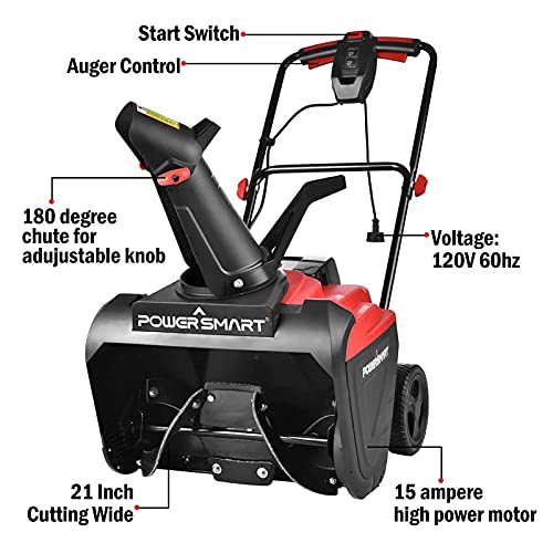 PowerSmart Electric Snow Blower, 21Inch Single Stage Snow Thrower