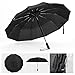 Windproof Travel Compact Umbrella 12 Ribs Automatic Open/Close Black Large Folding Portable