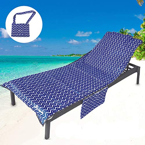 YOULERBU Thickened Beach Chair Pool Towels, Swimming Pool Chaise Lounge Cover Towels with Pillow and Side Pockets Holidays Sunbathing Quick Drying Terry Towels