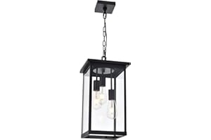 TODOLUZ 3-Light Black Outdoor Pendant Light Fixture, Adjustable Exterior Hanging Lantern Porch Light
