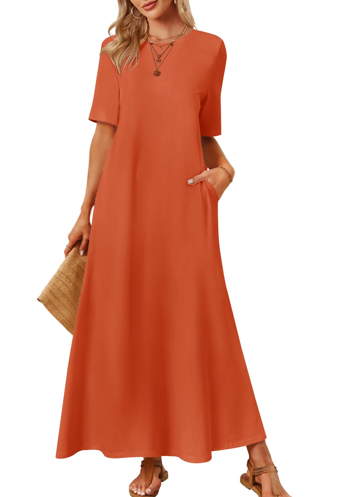 Women's 2025 Summer Maxi Dress - Casual Short Sleeve T-Shirt Dress With Pockets For Beach & Vacation