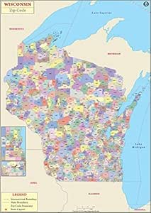 Amazon.com : Wisconsin Zip Codes Map - Laminated (36" W x 50.91" H ...