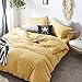 FenDie Solid Cotton Microfiber Duvet Cover Lightweight Polyester Yellow Duvet Cover Queen Soft Wahsed Bedding Set 3 Piece (1 Duvet Cover + 2 Pillowcases), Skin-Friendly and Comfy