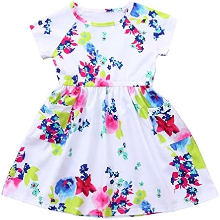 Coper Summer Sundress, New Toddler Baby Girls Printed Short Sleeve Dress