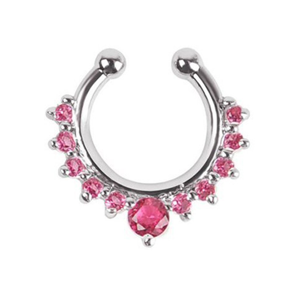 Septum Fake Nose Ring Jewelry,Women Girls Septum Ring Crystal Faux Nose Rings Non-Piercing Body Jewelry Clip On Clicker Black/Silver/Gold/Rose Gold- Gift Choice (8 PCS)