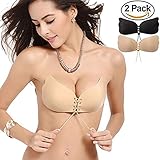 Lnabni Strapless Self Adhesive Silicone Invisible Push-up Bras for Women, Pack of 2 (B),Beige and Black