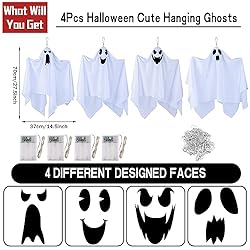 CCINEE 4Pack Halloween Hanging Ghosts with Blue
