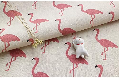 SheiconCotton Linen Fabric by The Yard 60" Wide Decorative Printed Fabric for DIY Projects and Tablecloth Making Color Flamingo On White Size 1 Yard