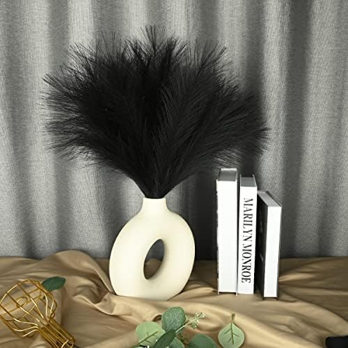 Dried & Preserved Flora - U-LIAN 12Pcs Black Faux Pampas Grass, Fake Fluffy Pompas Floral 24 Inches Bendable, With 36 Branched Stems, Exquisite Home And Wedding Boho Decor, Artificial Flower Dried Plants For Vase