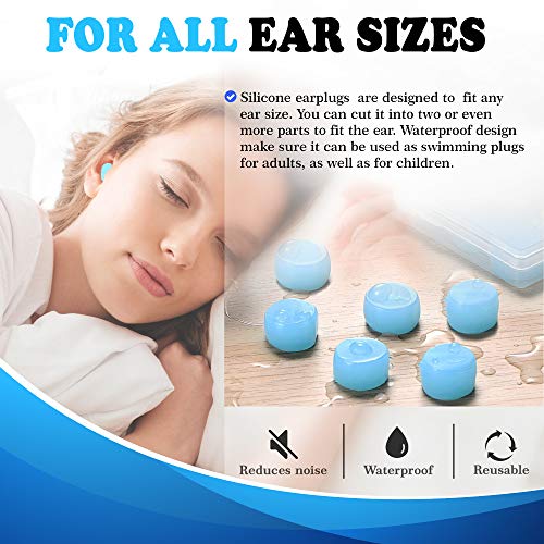 6 Pairs Ear Plugs for Sleeping, Reusable Silicone Moldable Noise