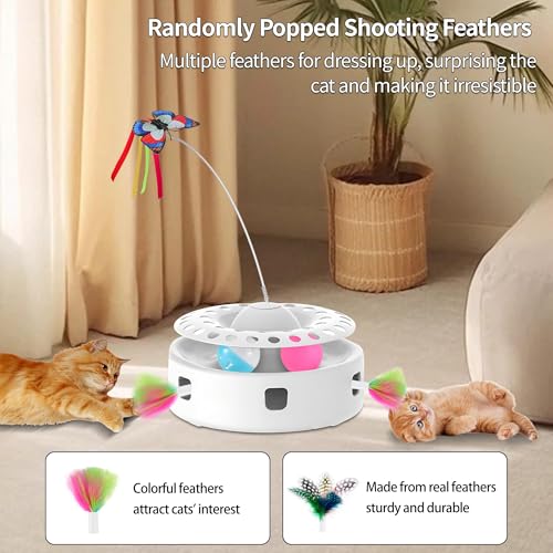 Soarer Cat Toys 3-in-1 Automatic Interactive Kitten Toy, equipped with 4 replaceable accessories, touch rolling ball, dual power mode, suitable for indoor cats and adult cats