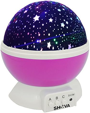 SHAVA Star and Moon USB / Battery Powered Cosmos Rotating Starlight LED Projector Night Light Lamp, Pink