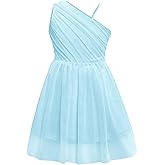 Batermoon Girls One Shoulder Dress Summer Party Graduation Semi Formal Short Dresses 5-14 Years