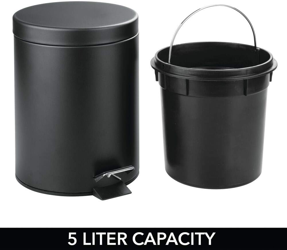mDesign Pedal Bin, Metal Waste Bin with Pedal, Lid and Plastic Bucket Insert, Perfect for Bathroom Kitchen, and Office - Image 4