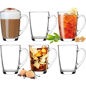 Platinux Vasos de Café Vasos de Té con Asa Juego de 6 Piezas 250ml (máx. 320ml) Vasos de Desayuno Vasos para Beber